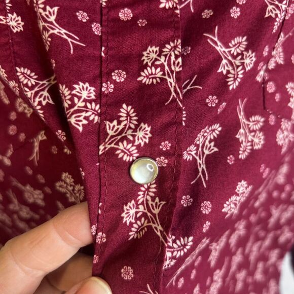 Wrangler Wrancher Burgundy Floral Print Pearl Snap Button Front Shirt Size XL - Picture 5 of 12